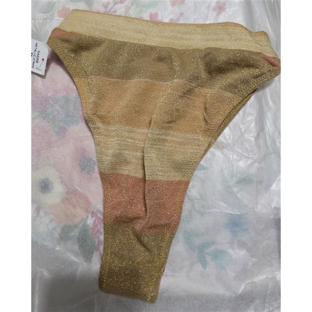 NWT Wet LA XS Metallic Stripe Hi Rise Swim Bikini Bottom 128488